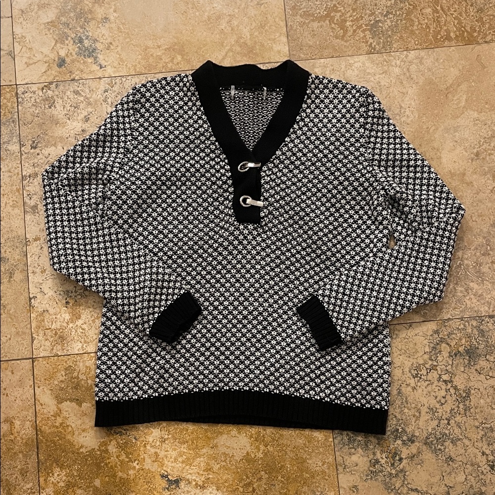 J. Crew navy and White cotton V-Neck Sweater brooks brothers